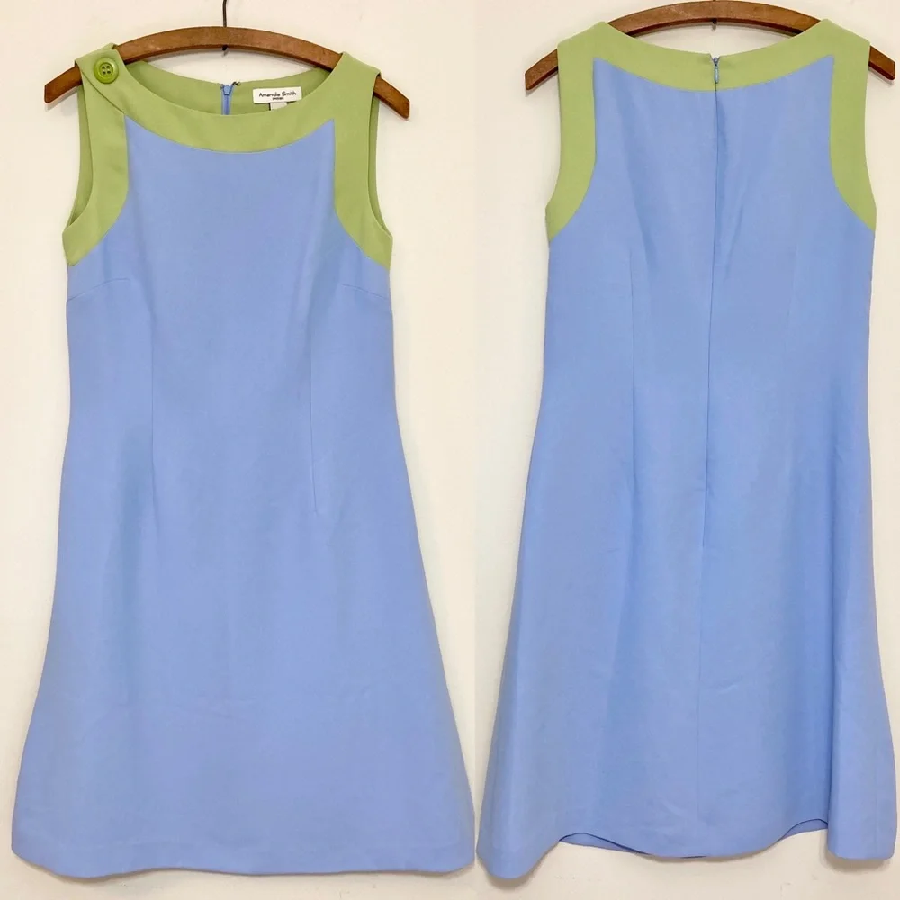 Blue and Lime Sleeveless Dress Size 8 Amanda Smith - Picture 1 of 7